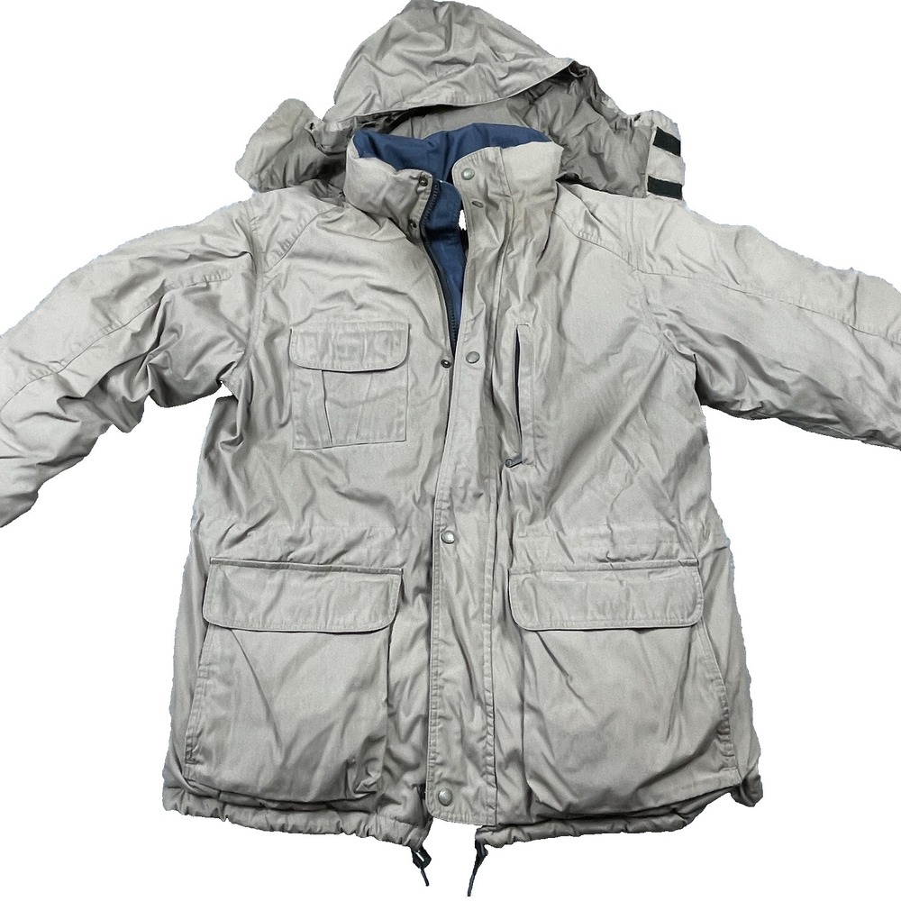 Vintage Eddie Bauer Jacket Mens Large Beige Goose Down Hooded Parka USA 90s